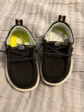 Hey Dude Kids Black Slip-On Sneakers with Lime Insoles